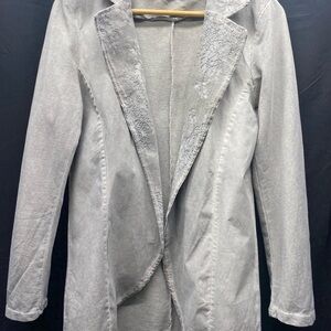 Bella Amore Light Gray Women's Blazer S/M Lace Detail Grunge Open